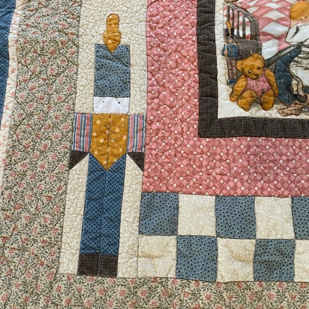 Vintage “Nighttime Prayer” Baby Crib Blanket Quilt Handmade Cottagecore Nursery